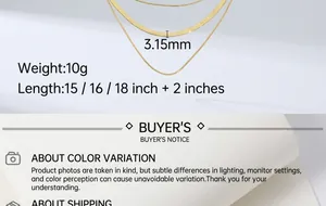 Detailed view of 3.15mm wide 14K gold plated stainless steel snake chain showing sizing details