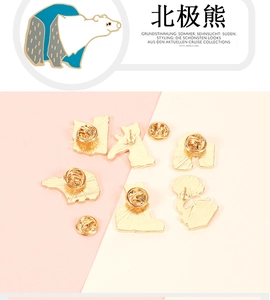 Detail of the golden alloy back and butterfly clasp of the polar bear enamel pins