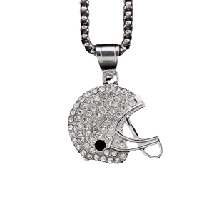 Hip hop silver color football helmet necklace with sparkling rhinestones and metal chain