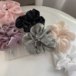 Sparkling French style satin oversized hair scrunchies with rhinestones in 6 colors