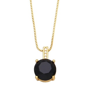 Minimalist gold necklace with a round black zircon pendant and sparkling accent stones