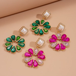 Orecchini A Fiori Vintage Lega Strass Perla Artificial Sintetica Con Perno In Argento Sterling 925 Elegante Dichiarazione