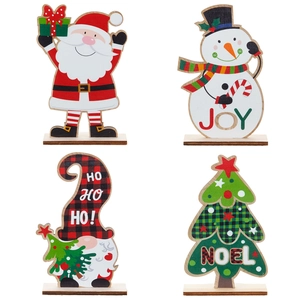 Christmas wooden standing decorations set featuring Santa Snowman and Tree for tabletop