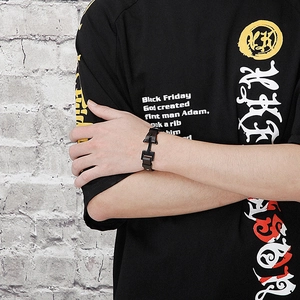 Bracelet tressé en cuir noir pour homme avec fermoir ancre en acier inoxydable poli