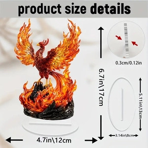 Detailed size chart for the phoenix acrylic stand showing 6.7 inch height and dimensions