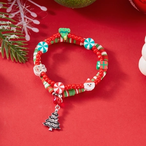 Christmas beaded bracelet with Santa, deer charms and silver rhinestone tree pendant