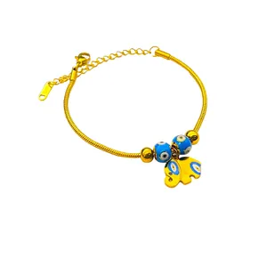 Elephant Evil Eye Charm Bracelet Stainless Steel Lucky Snake Chain Adjustable Vintage Fashion Jewelry For Women