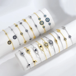 Evil Eye Hamsa Hand Bracelet 925 Sterling Silver Zircon Adjustable Link Chain Women Bohemian Luxury Jewelry
