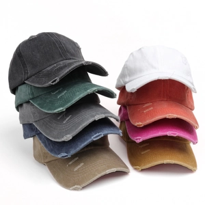 Baseball Cap Washed Cotton Distressed Criss-Cross Ponytail Vintage Retro Streetwear Sun Shade Adjustable Hat Women