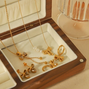 Bow Knot Earrings 18K Gold Plated Titanium Steel With Stainless Steel Earring Post French Niche Elegant Fashion Jewelry Women