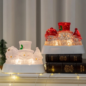 LED Christmas snowman crystal light set with warm glow for festive holiday fireplace decor