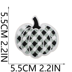 Checkered pumpkin embroidery patch with 2.2 inch dimensions for clothing decoration