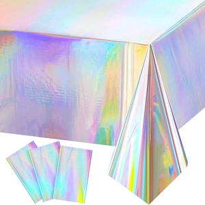 Iridescent Holographic Laser Tablecloth Disposable Aluminum Film For Birthday Wedding Theme Party Decor Colorful Shiny