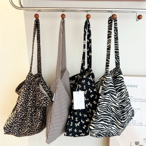 Canvas Tote Bag For Women 100% Cotton Large Capacity Shoulder Shopping Bag Floral Leopard Print Casual Korean Style