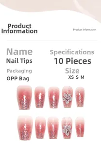 Unghie finte rosa blush con glitter e decorazione floreale 3D, set da 10 pezzi chic