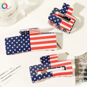 Three-piece set of American flag patterned hair claws featuring stars and red white stripes