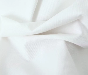 Macro shot showing the soft white knitted fabric texture and vertical ribbed details