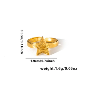 Detail showing dimensions of the gold star open ring with a 1.9cm diameter and 1.6g weight