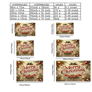 Size chart for Christmas tapestry wall hanging in various dimensions for home decor