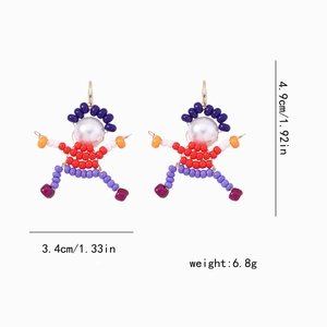 Detail view of handmade beaded cartoon figure earrings with dimensions 4.9cm and weight 6.8g
