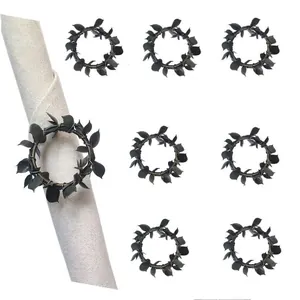 Napkin Rings Artificial Green Leaves Eucalyptus Wreath With Iron Wire Base Rustic Farmhouse Style Table Decor For Wedding Party