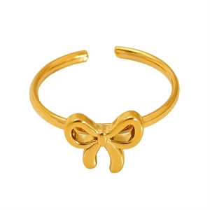 Elegant 18K gold-plated titanium steel bow ring with minimalist adjustable open band