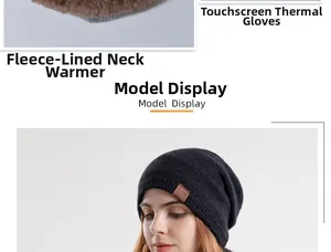 Winter set with fleece-lined neck warmer, touch screen gloves, and knitted beanie cap