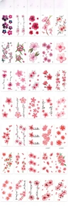 Catalog view of cherry blossom and floral temporary tattoos with diverse pink flower patterns