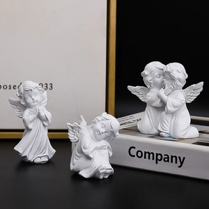 European Angel Statue Resin Cherub Cupid Figurine Praying Reading Sleeping Desktop Ornament Nordic Column Decorative Sculpture
