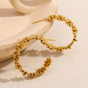 Boucles d'oreilles créoles en acier inoxydable plaqué or 18K avec motif floral marguerite