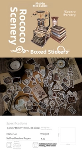 Detail of 46 vintage Rococo stickers featuring antique clocks and classic stationery motifs