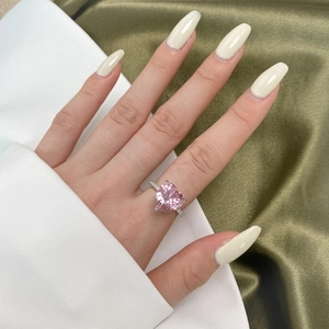 Elegant S925 sterling silver ring with a pink heart-shaped zircon and side diamonds