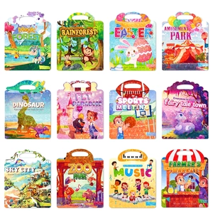 Reusable jelly sticker books for toddlers featuring 12 unique educational themes in a set