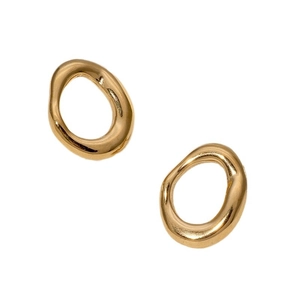 Irregular golden geometric hollow earrings with minimalist liquid metal texture