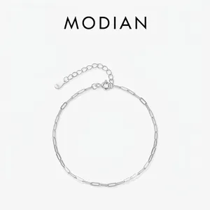 925 Sterling Silver Paperclip Chain Bracelet For Women Minimalist Adjustable Hollow Link Elegant Modern Jewelry