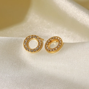 Elegant gold-plated stainless steel hoop earrings with sparkling cubic zirconia on silk