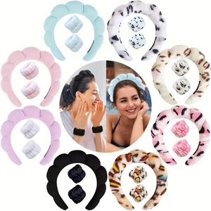 Microfiber headband and wristband sets in assorted solid colors and animal prints