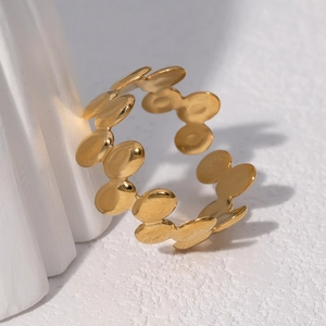 Irregular dot pattern minimalist 18k gold plated stainless steel open ring for women