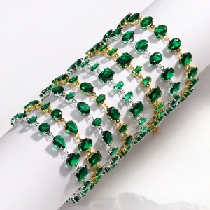 Fashionable emerald green zircon bracelets in gold and silver plating with various gem cuts