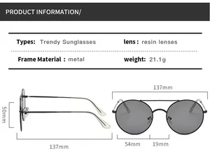 Detailed specs of trendy metal sunglasses featuring resin lenses and double bridge design