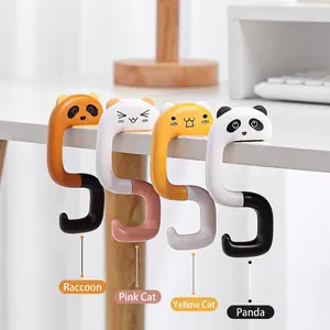 Portable Desk Side Bag Hook ABS Plastic Cartoon Animal Folding No Punch Schoolbag Hanging Holder Students Office