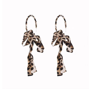 Exaggerated leopard print bow ribbon hoop earrings with retro gold metal finish
