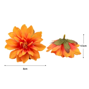 Artificial orange dahlia flower head 8cm diameter for DIY headwear and floral decor