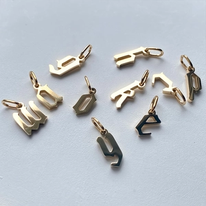 Polished gold Gothic style alphabet charms for custom DIY necklaces and jewelry making