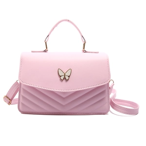Sac bandoulière rose pour femme avec papillon en métal et surpiqûres en V