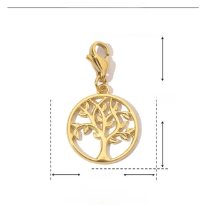 Detailed size parameters of golden Tree of Life stainless steel pendant with measurements