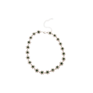 French court style necklace with green crystal flower pendants in sparkling diamond setting