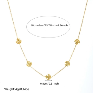 Gold plated stainless steel necklace with sparkling star and crescent moon pendants