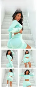 Détails de l'ensemble de yoga vert menthe sans couture avec haut court et short taille haute