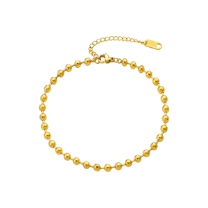Minimalist 18K gold beaded anklet made of titanium steel with lobster clasp on white background